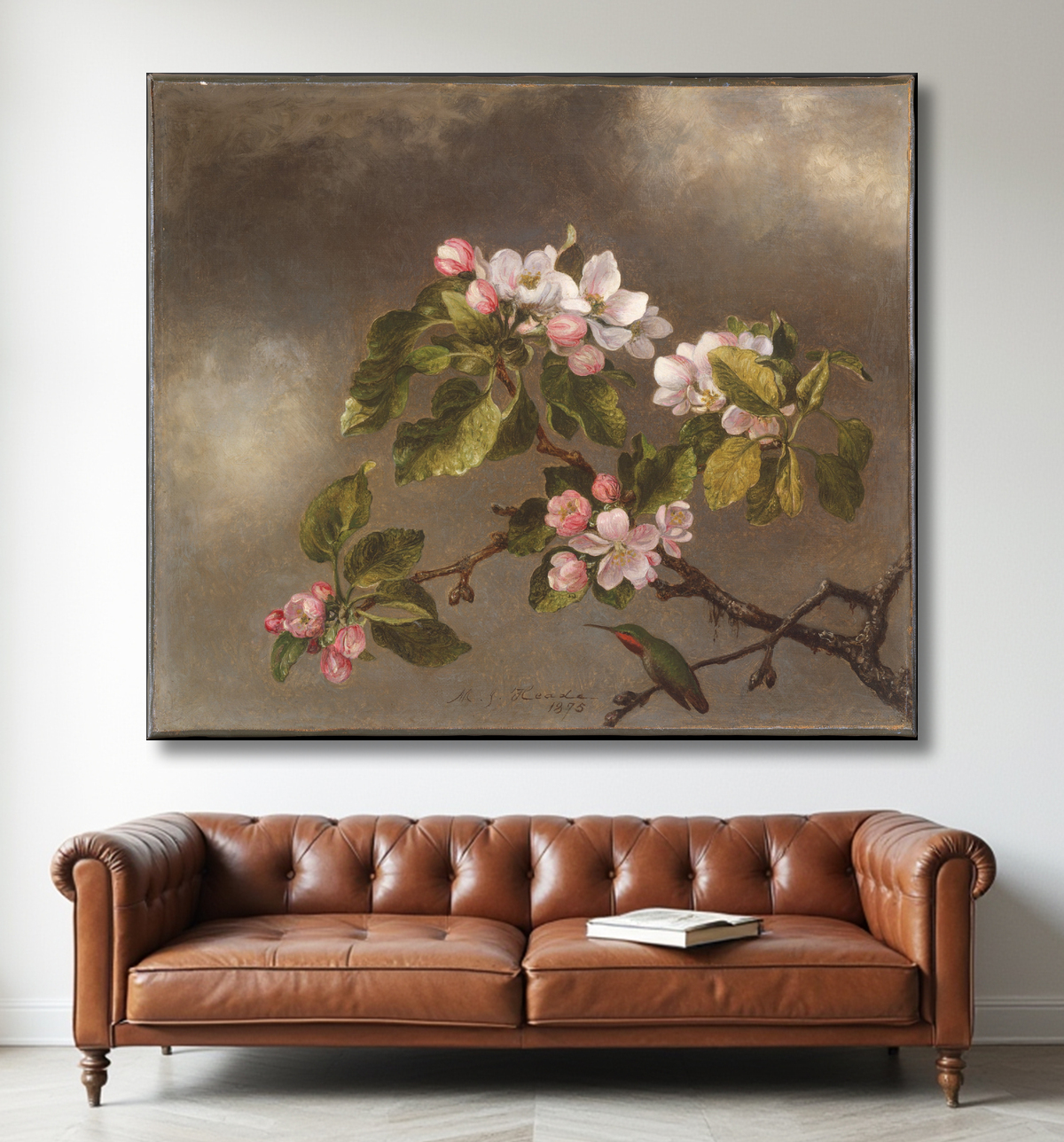 Reproduction Colibri et fleurs de pommier de Martin Johnson Heade avec decor