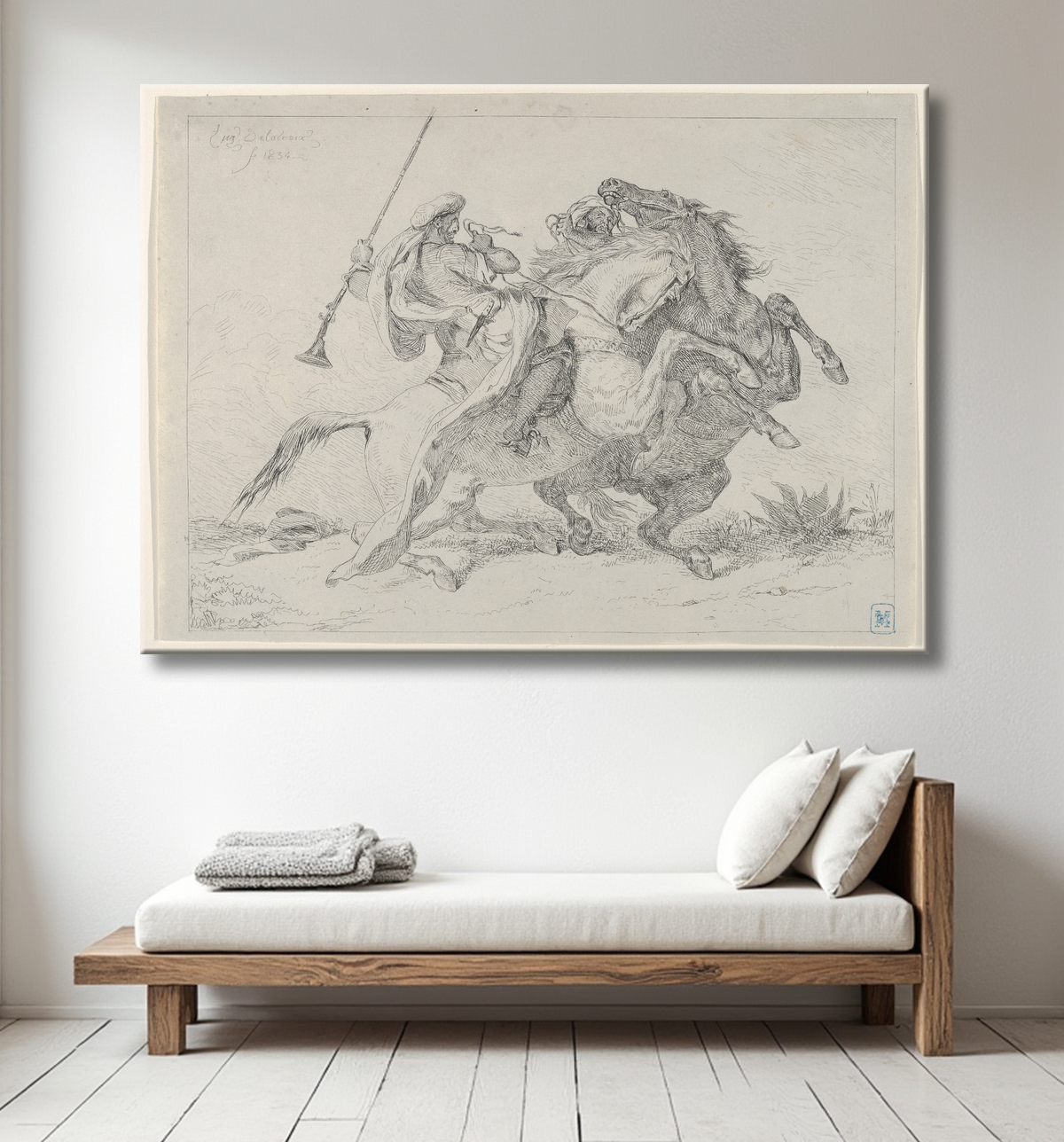 Reproduction Collision de cavaliers maures de Eugène Delacroix avec decor
