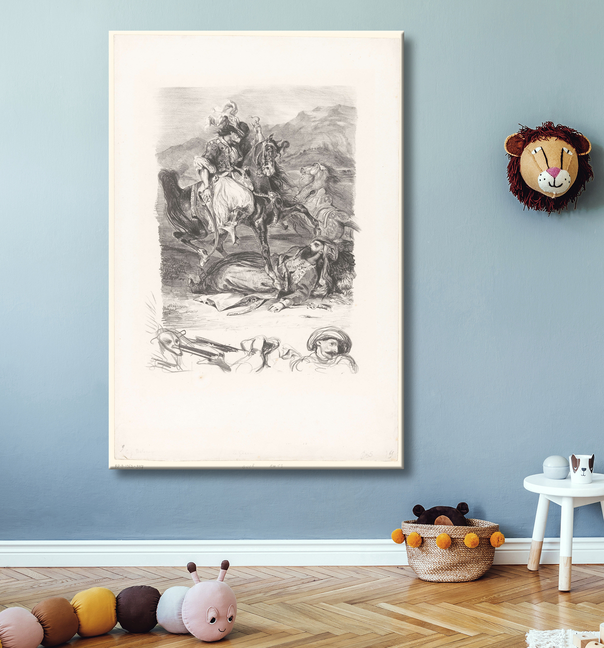 Reproduction Combat entre Giaour et Pacha de Eugène Delacroix avec decor