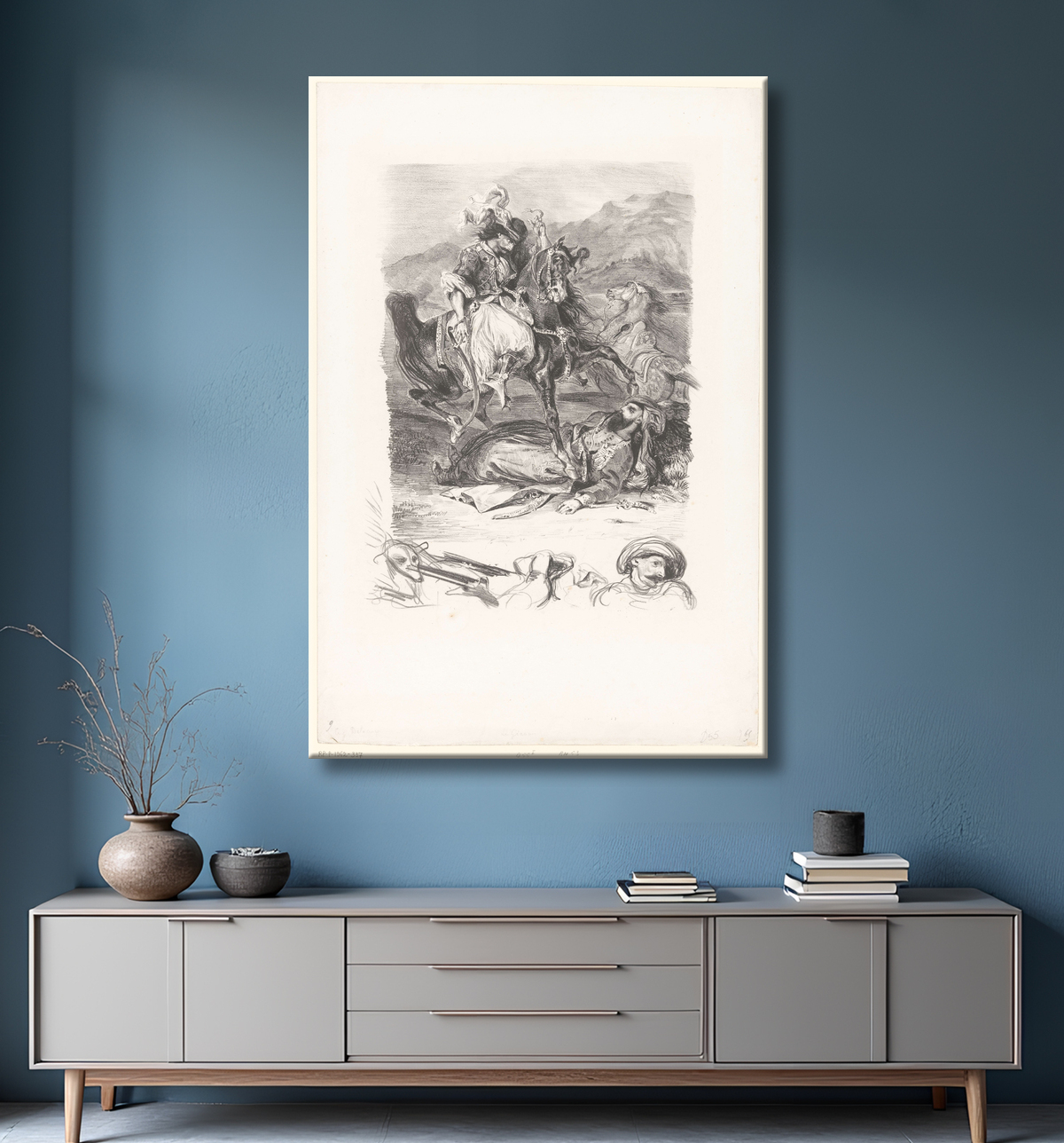 Reproduction Combat entre Giaour et Pacha de Eugène Delacroix avec decor