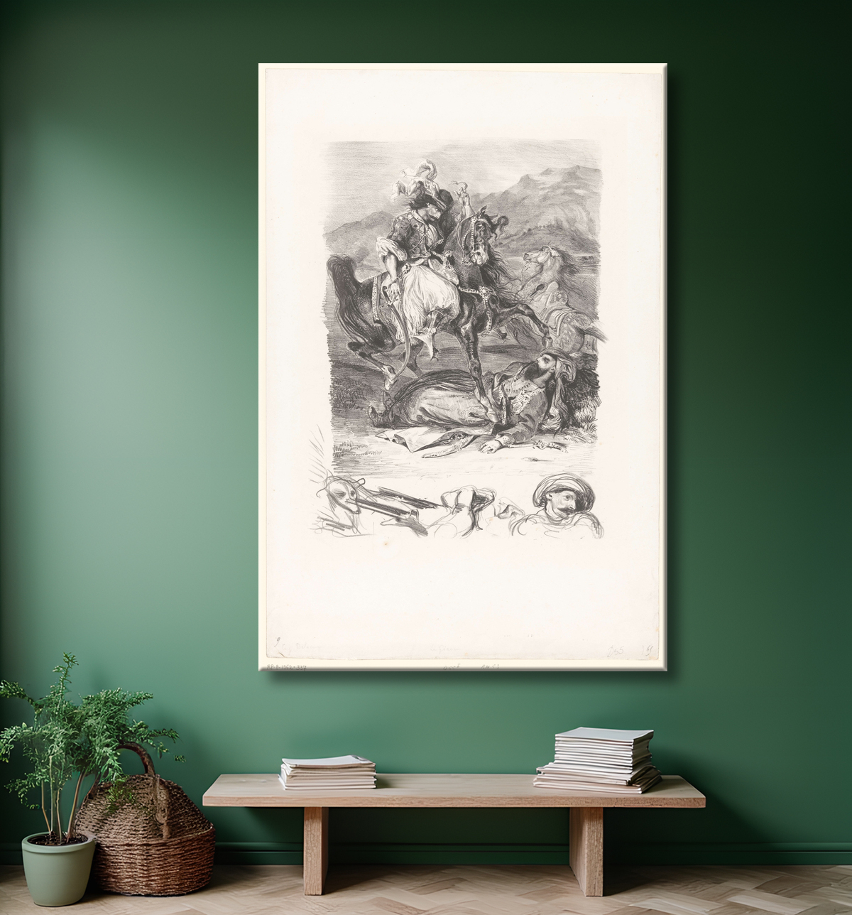 Reproduction Combat entre Giaour et Pacha de Eugène Delacroix avec decor