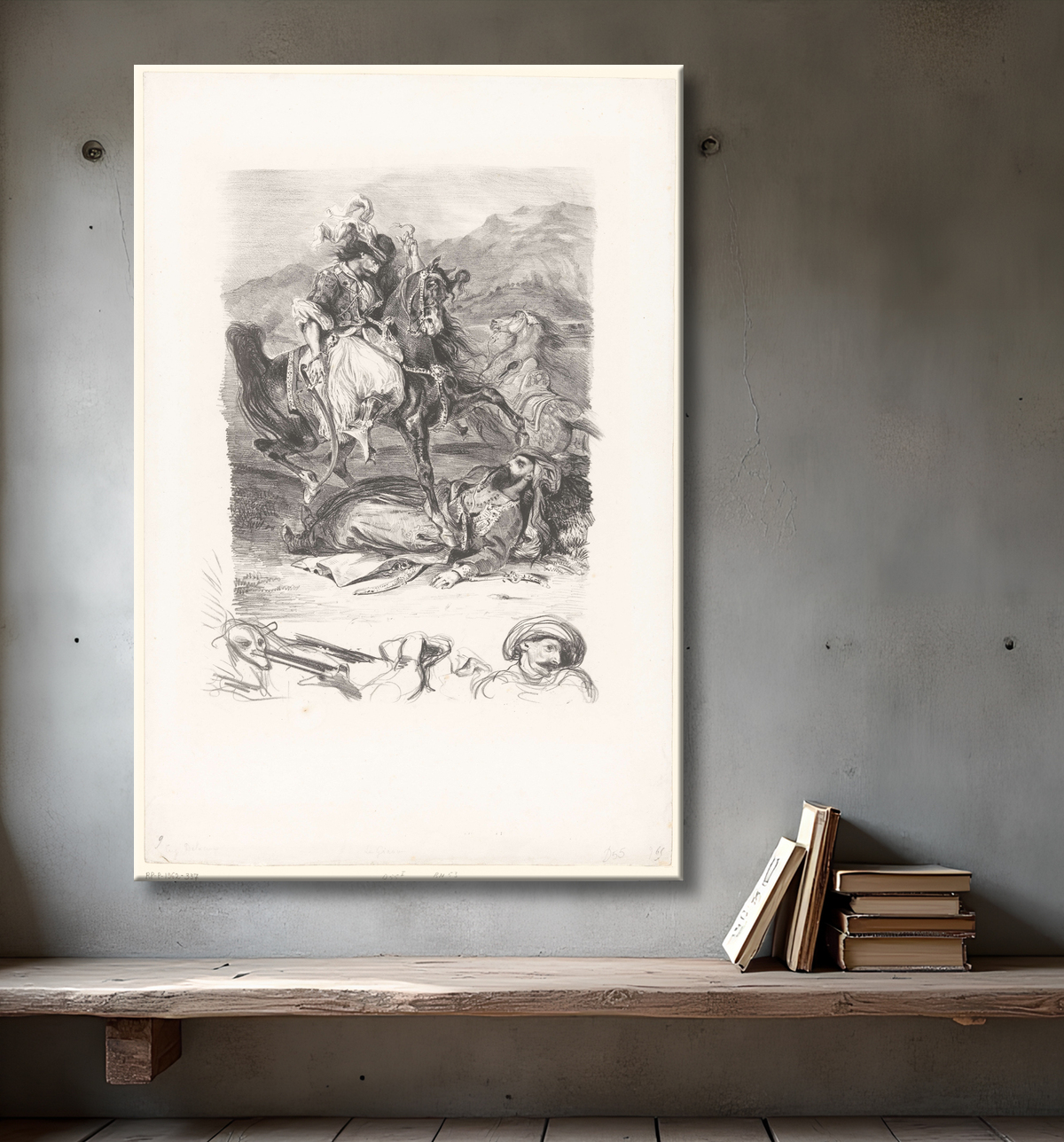 Reproduction Combat entre Giaour et Pacha de Eugène Delacroix avec decor