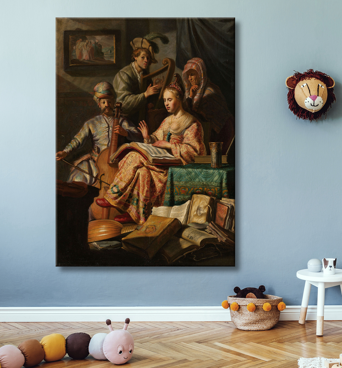 Reproduction Compagnie musicale de Rembrandt van Rijn avec decor