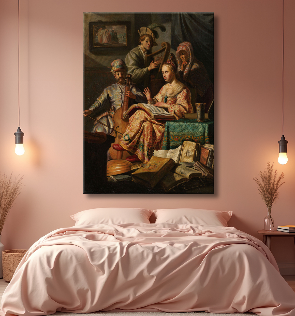 Reproduction Compagnie musicale de Rembrandt van Rijn avec decor