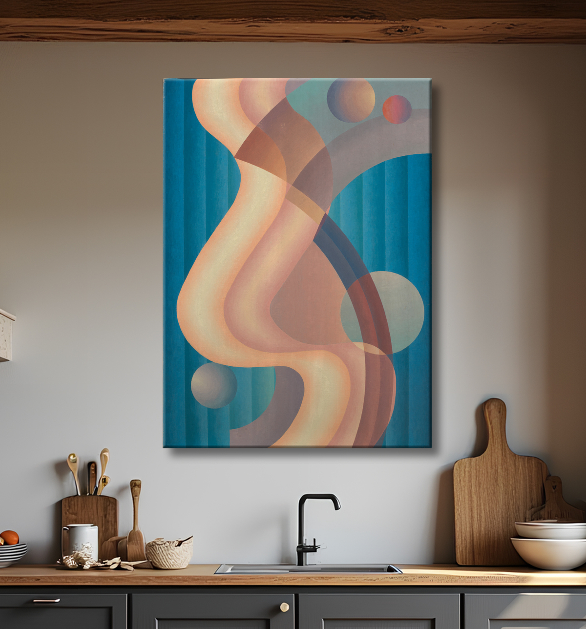 Reproduction Composition n° 61 de Stuart Walker, born Indiana 1904-died Albuquerque, NM 1940 avec decor
