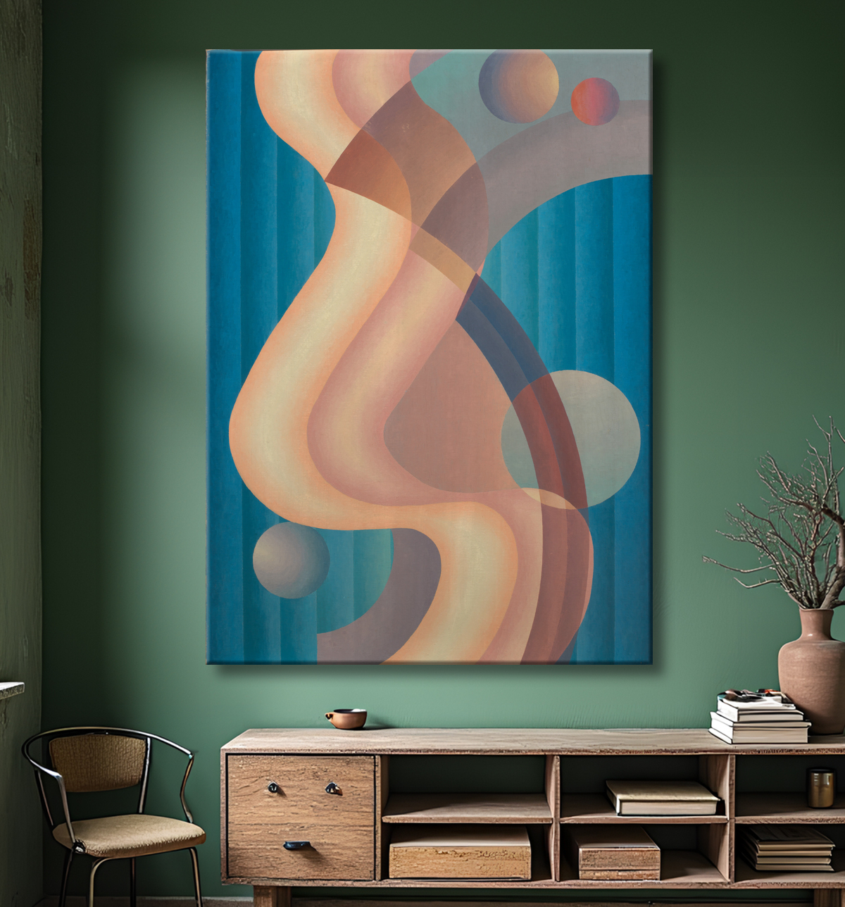 Reproduction Composition n° 61 de Stuart Walker, born Indiana 1904-died Albuquerque, NM 1940 avec decor