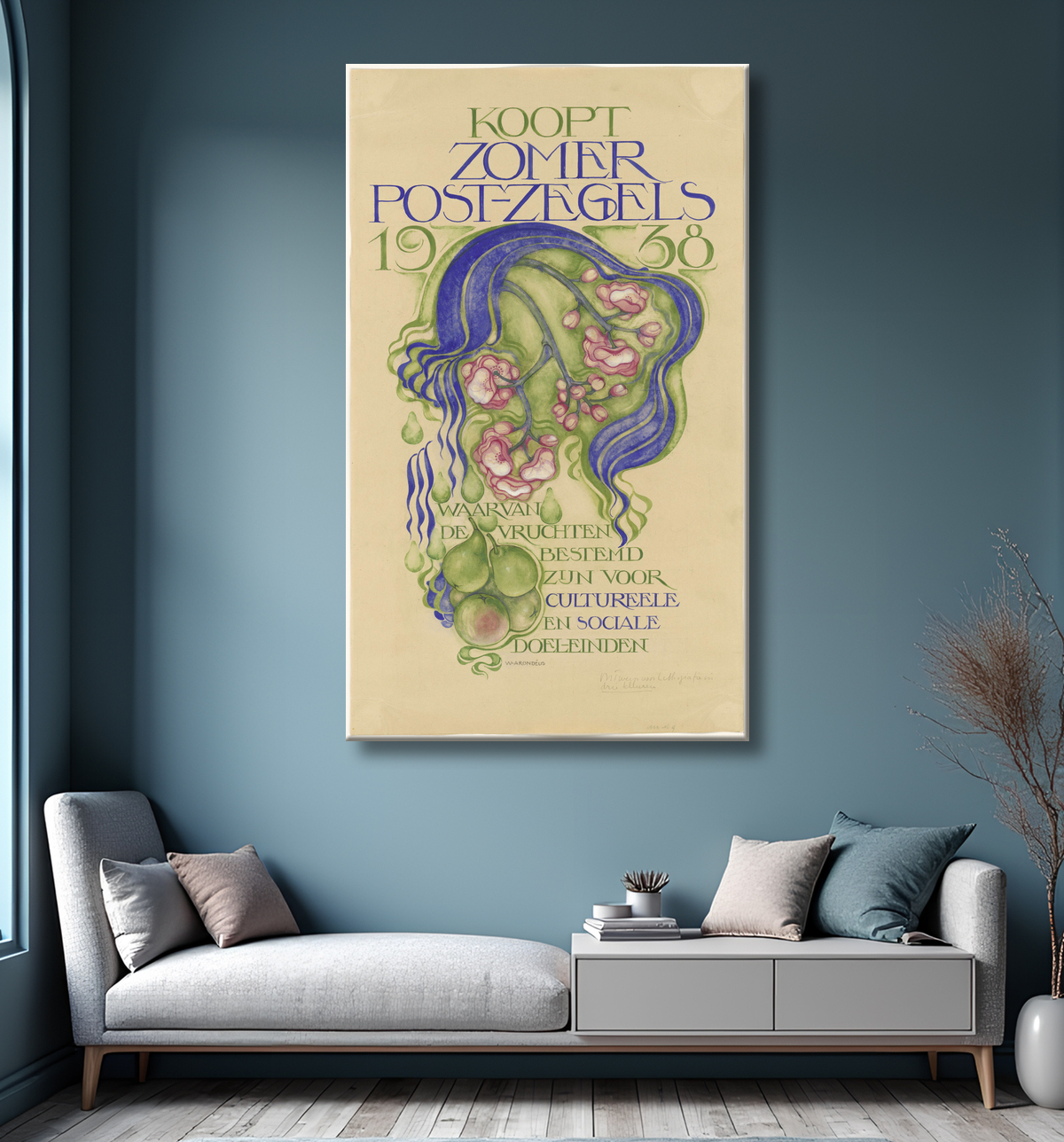 Reproduction Conception d'une affiche pour la vente des timbres d'été pour l'année 1938 de Willem Arondéus avec decor