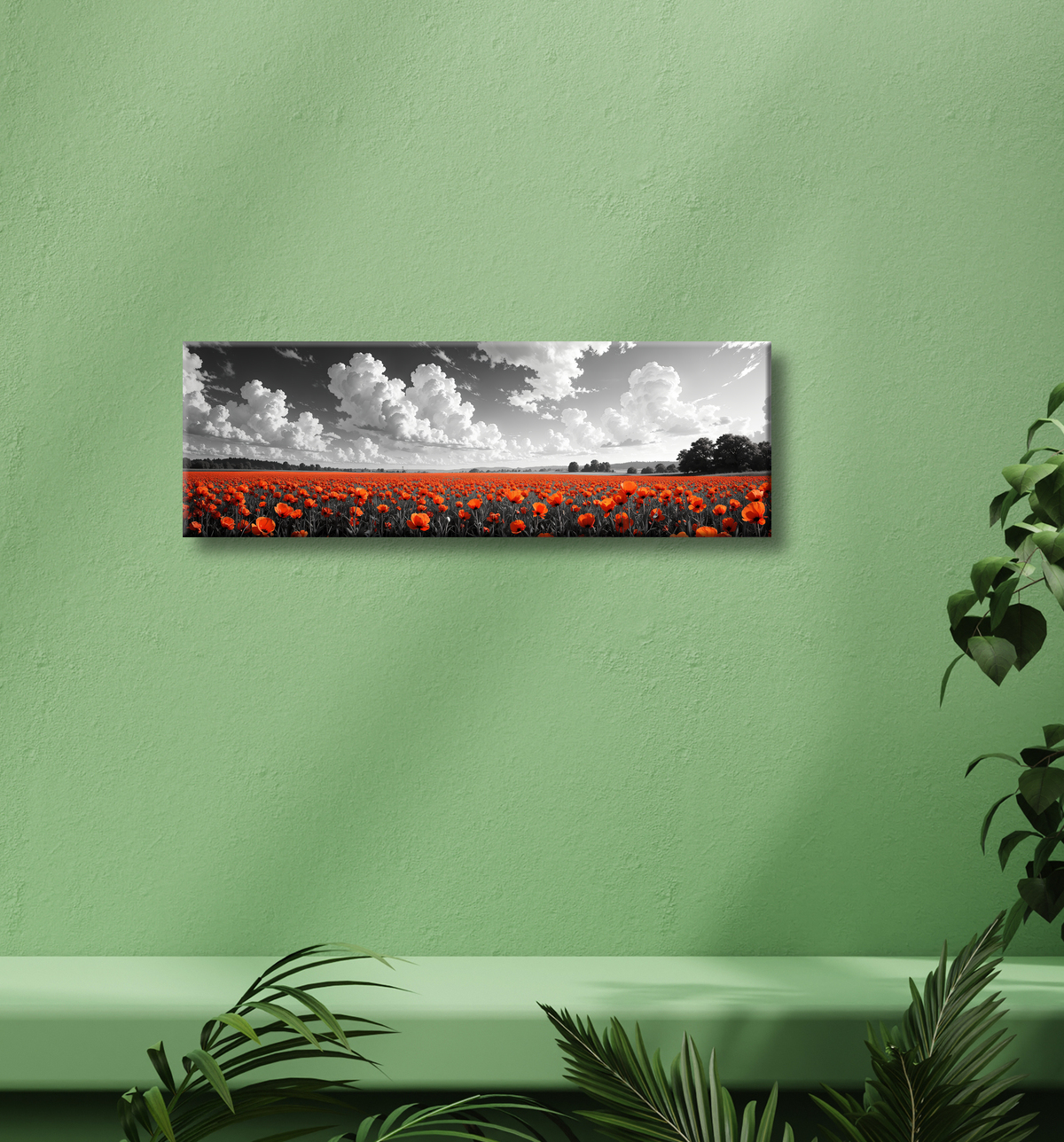 Tableau coquelicots rouges sur fond noir et blanc avec decor