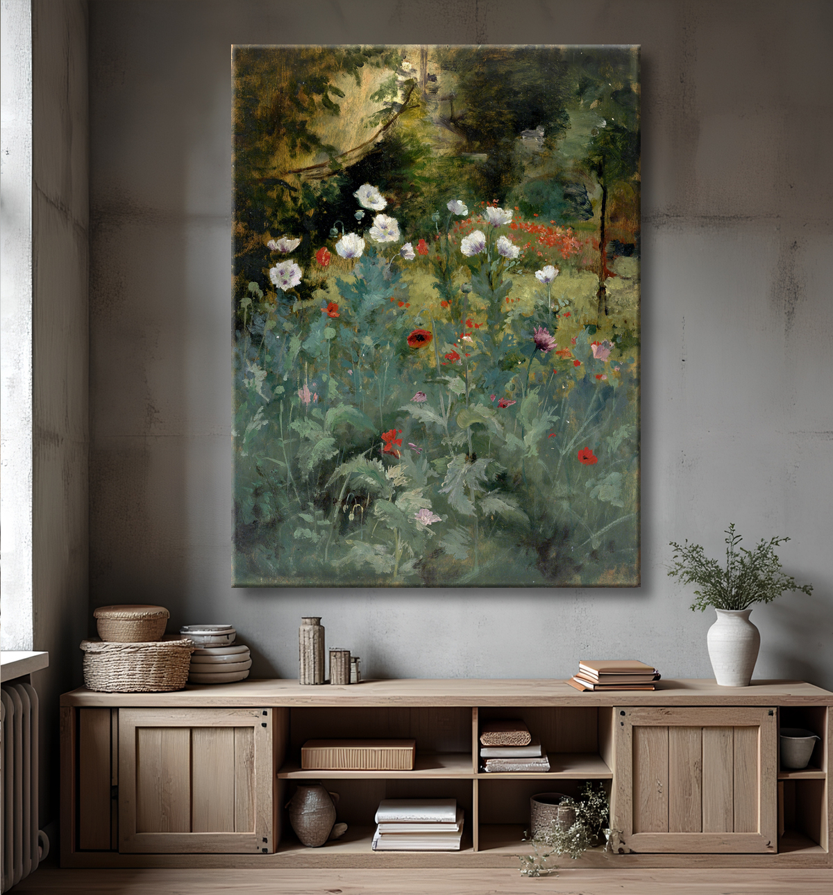 Reproduction Coquelicots de Eliphalet Fraser Andrews, born Steubenville, OH 1835-died Washington, DC 1915 avec decor