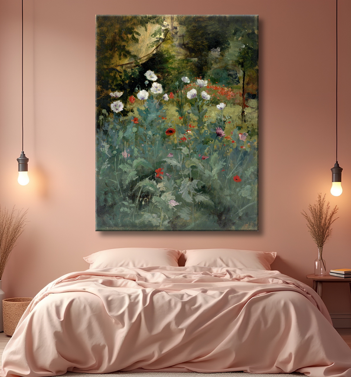 Reproduction Coquelicots de Eliphalet Fraser Andrews, born Steubenville, OH 1835-died Washington, DC 1915 avec decor