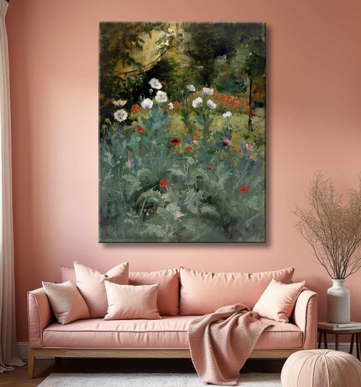Reproduction Coquelicots de Eliphalet Fraser Andrews, born Steubenville, OH 1835-died Washington, DC 1915 avec decor