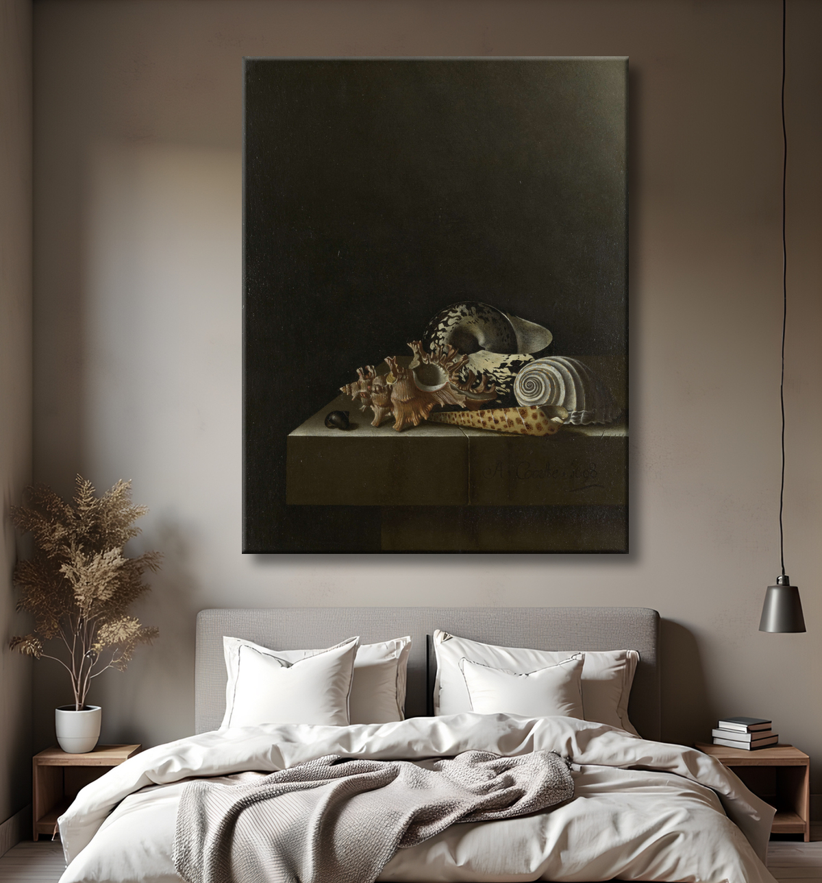 Reproduction Coquillages sur un socle en pierre de Adriaen Coorte avec decor