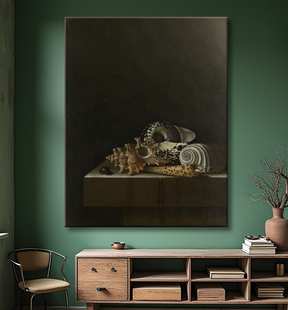 Reproduction Coquillages sur un socle en pierre de Adriaen Coorte avec decor