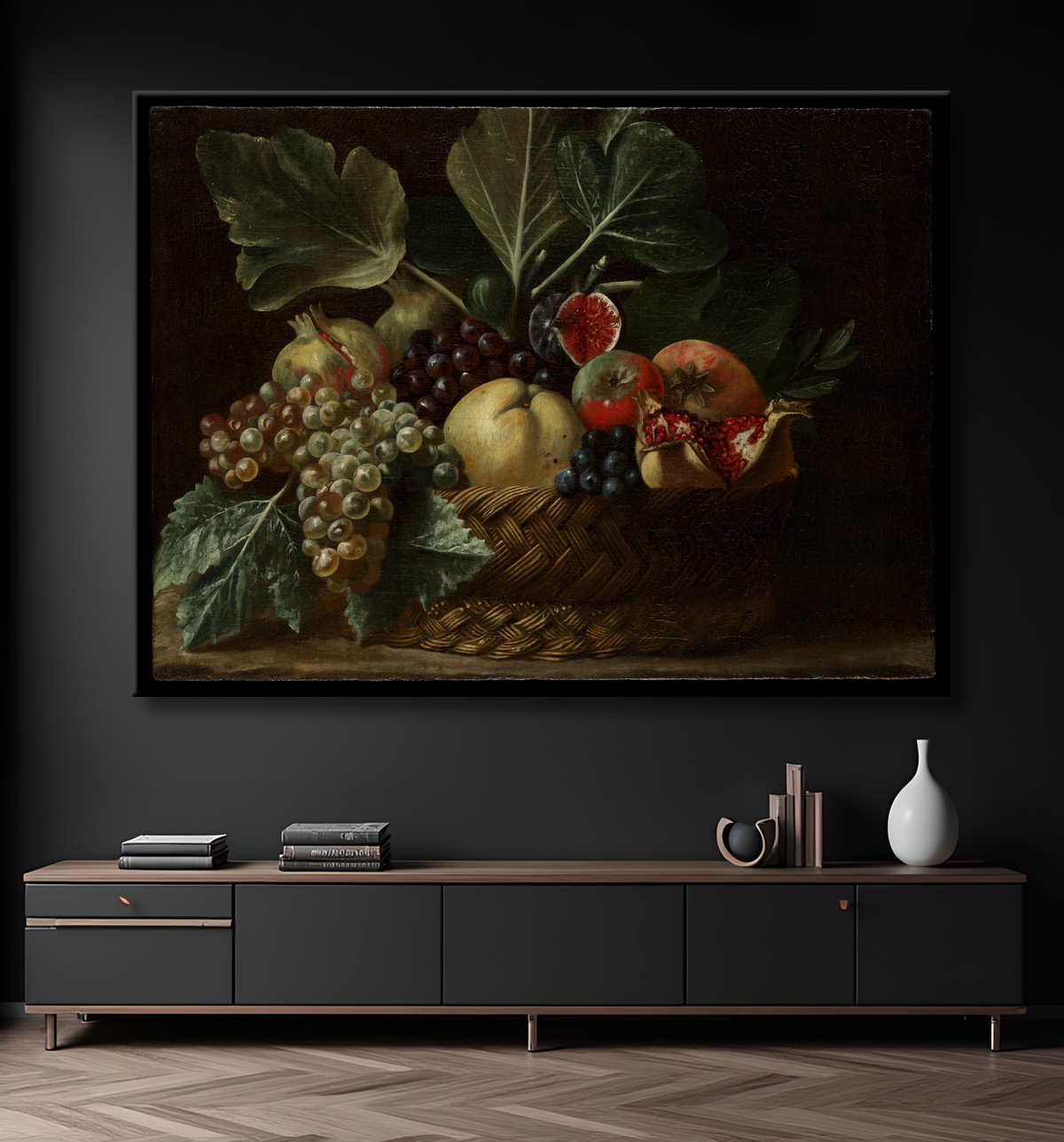 Reproduction Corbeille de fruits de Bartolomeo Cavarozzi avec decor
