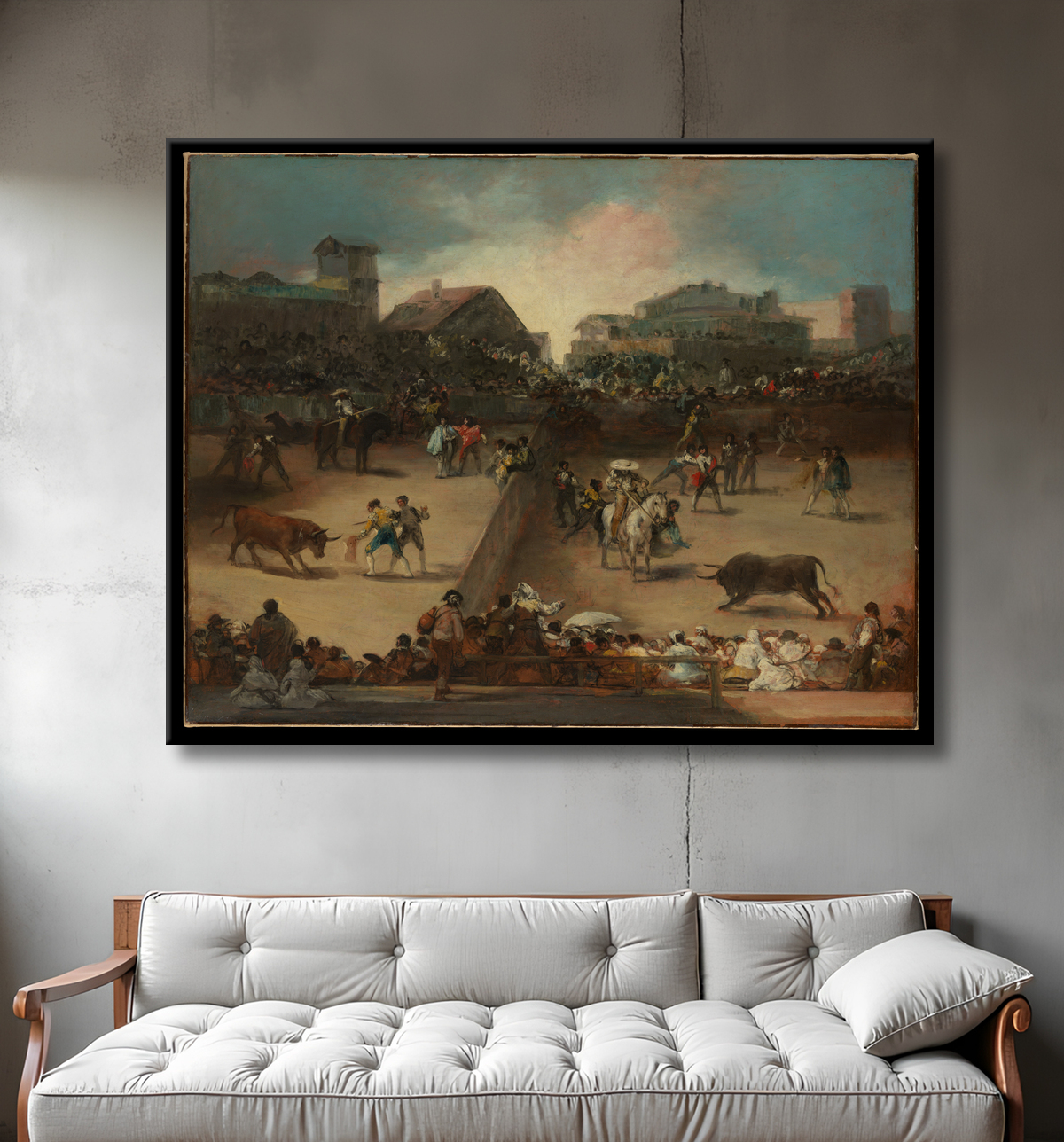 Reproduction Corrida dans un anneau divisé de Goya (Francisco de Goya y Lucientes) avec decor