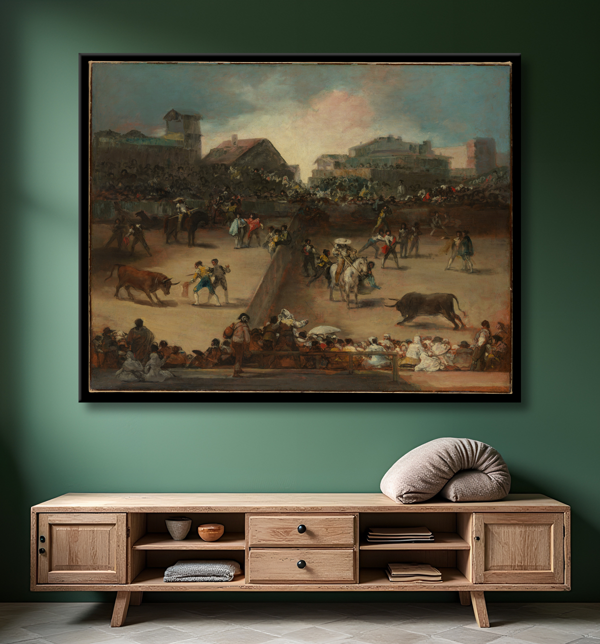 Reproduction Corrida dans un anneau divisé de Goya (Francisco de Goya y Lucientes) avec decor