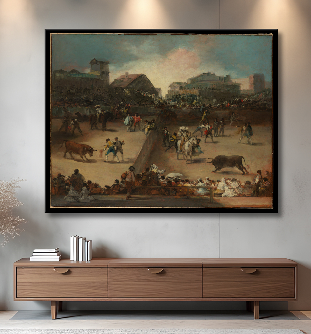 Reproduction Corrida dans un anneau divisé de Goya (Francisco de Goya y Lucientes) avec decor