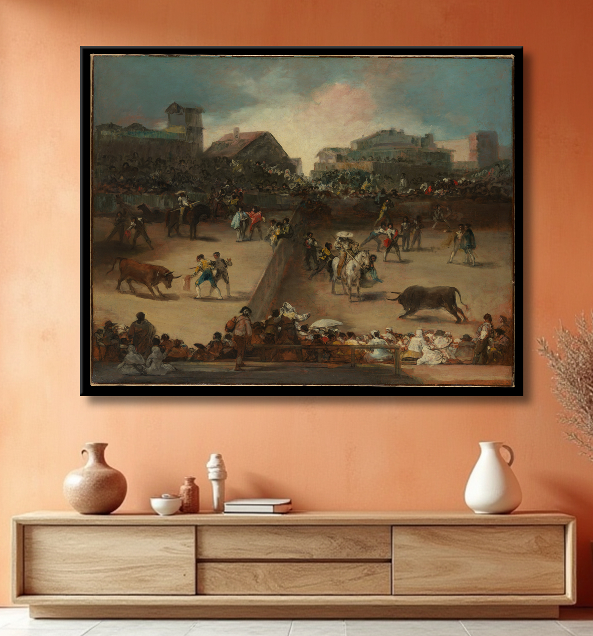 Reproduction Corrida dans un anneau divisé de Goya (Francisco de Goya y Lucientes) avec decor