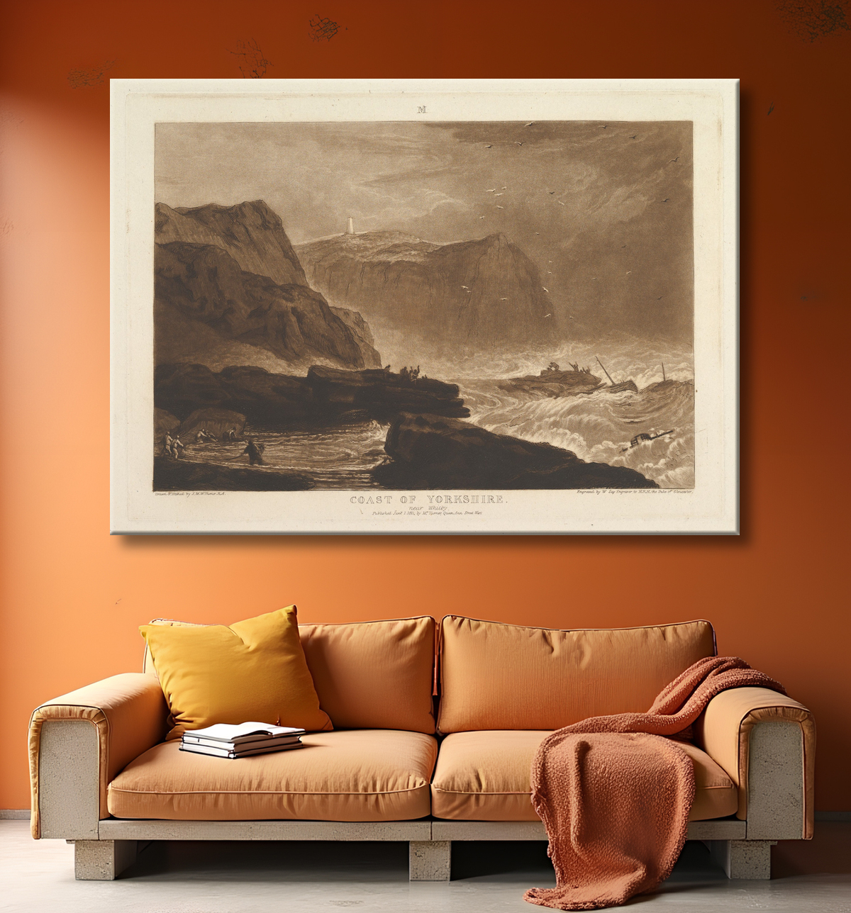 Reproduction Côte du Yorkshire, près de Whitby (Liber Studiorum, partie V, planche 24) de Joseph Mallord William Turner avec decor
