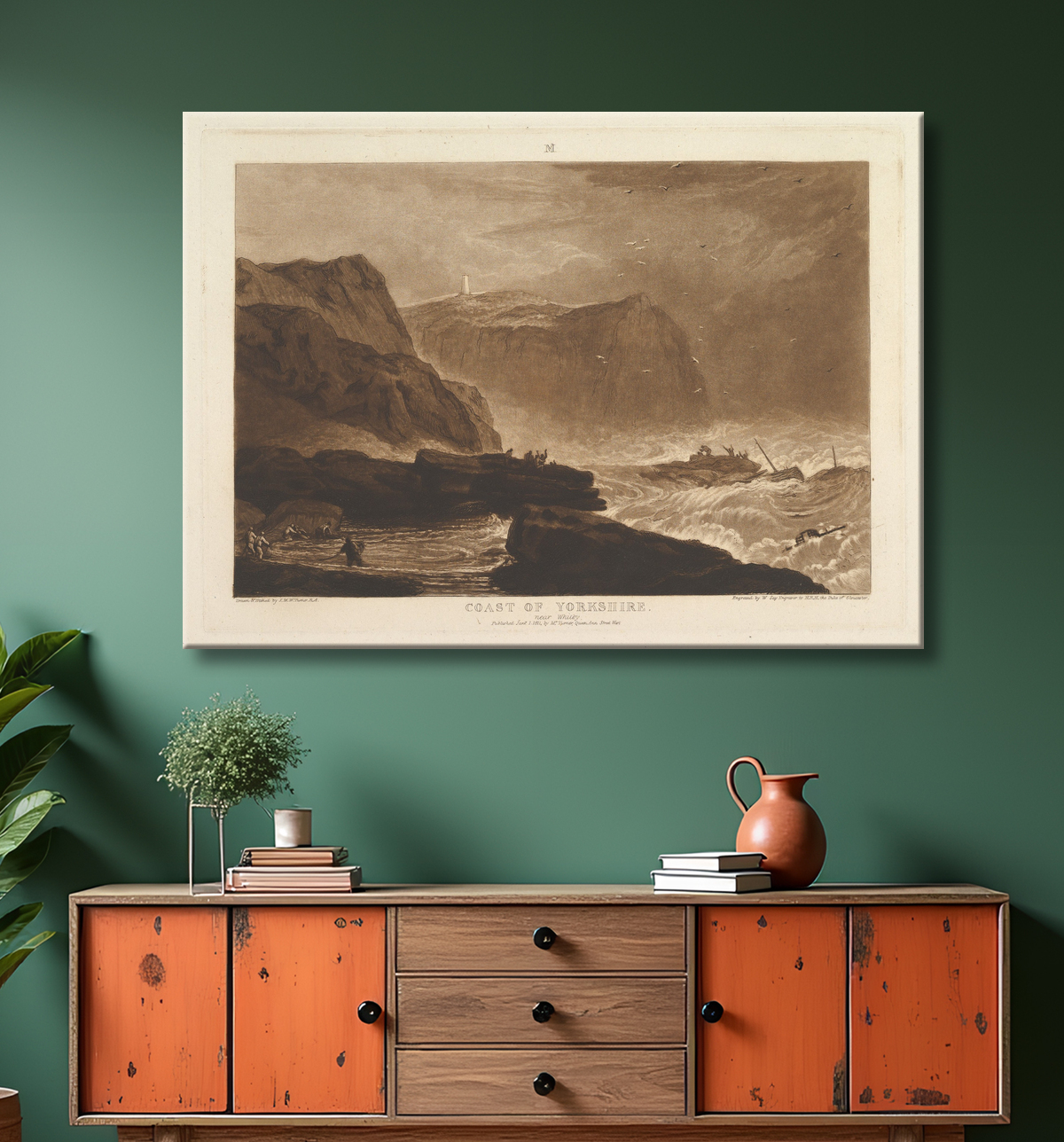 Reproduction Côte du Yorkshire, près de Whitby (Liber Studiorum, partie V, planche 24) de Joseph Mallord William Turner avec decor
