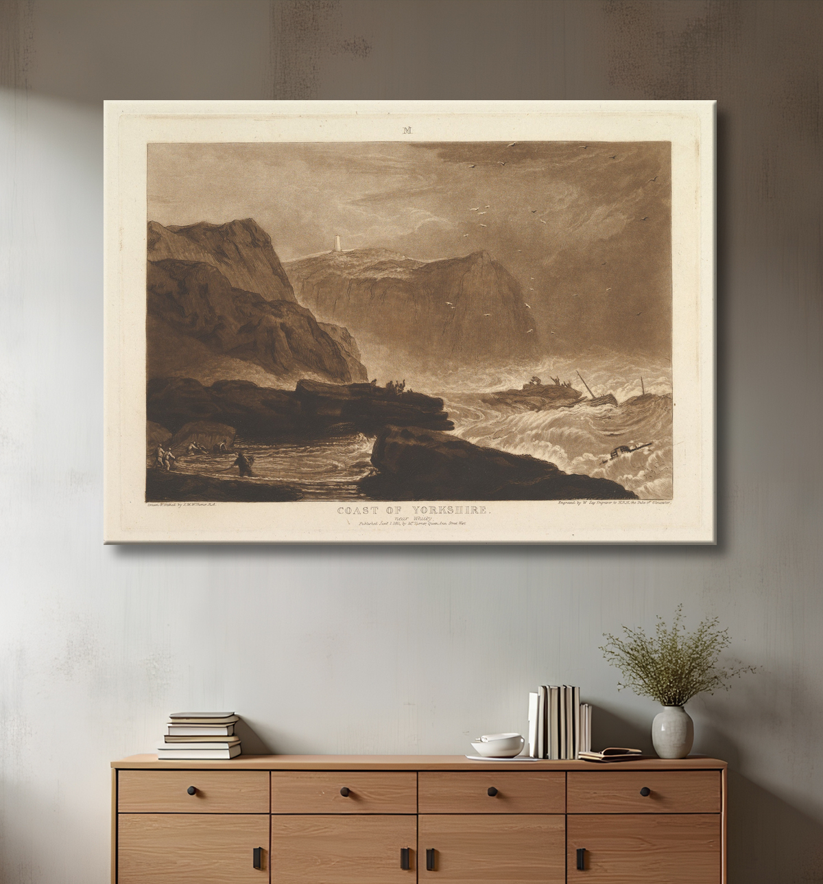 Reproduction Côte du Yorkshire, près de Whitby (Liber Studiorum, partie V, planche 24) de Joseph Mallord William Turner avec decor