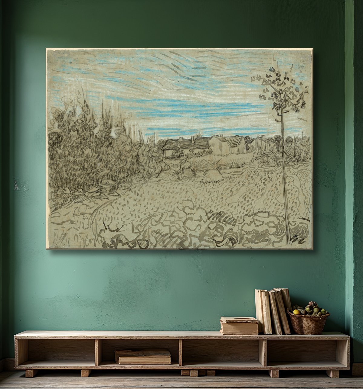Reproduction Cottages avec une femme travaillant au milieu de Vincent van Gogh avec decor