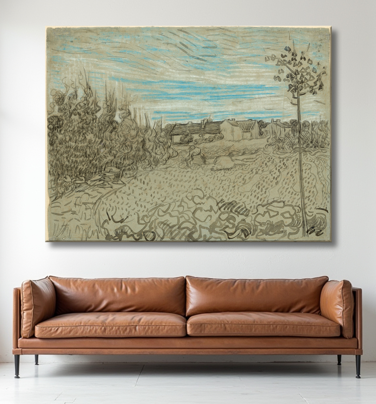 Reproduction Cottages avec une femme travaillant au milieu de Vincent van Gogh avec decor