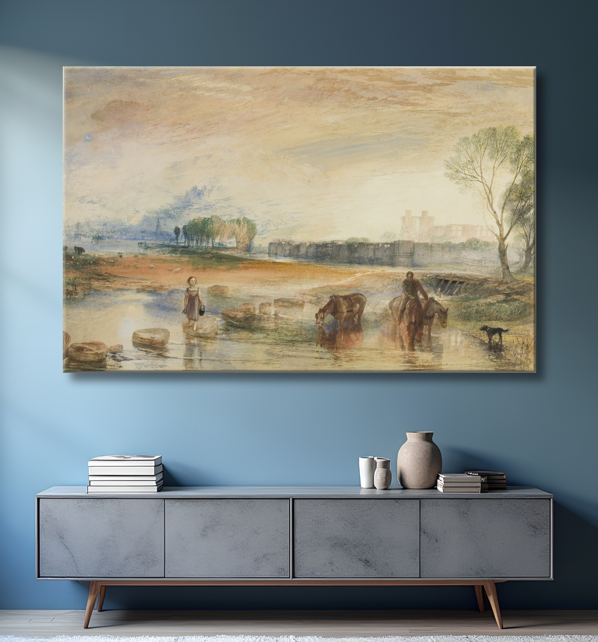 Reproduction Coucher de soleil et lever de lune de Joseph Mallord William Turner avec decor