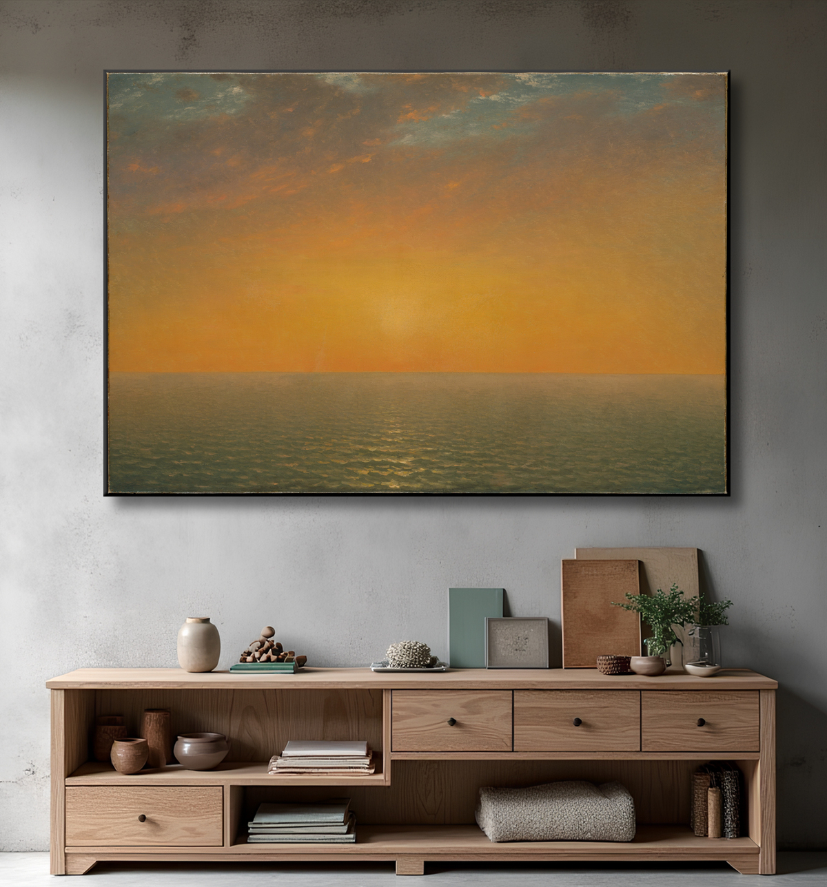 Reproduction Coucher de soleil sur la mer de John Frederick Kensett avec decor