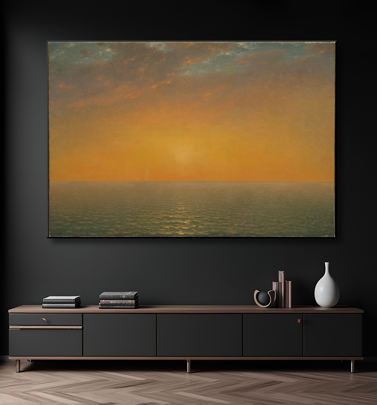 Reproduction Coucher de soleil sur la mer de John Frederick Kensett avec decor