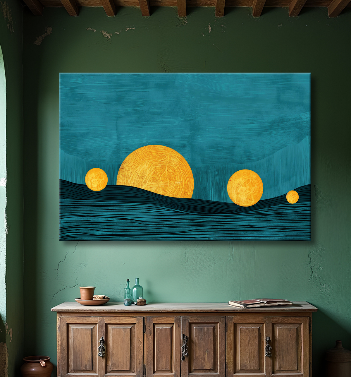 Tableau abstrait coucher de soleils avec decor