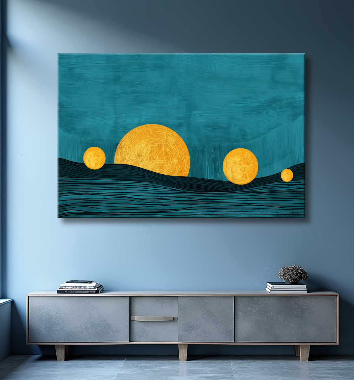 Tableau abstrait coucher de soleils avec decor
