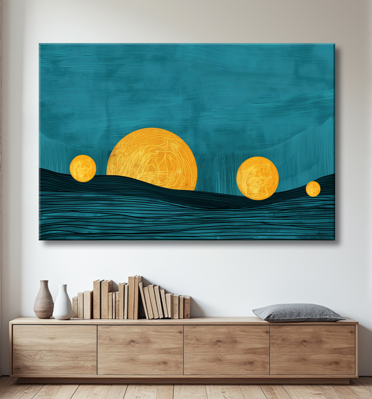 Tableau abstrait coucher de soleils avec decor
