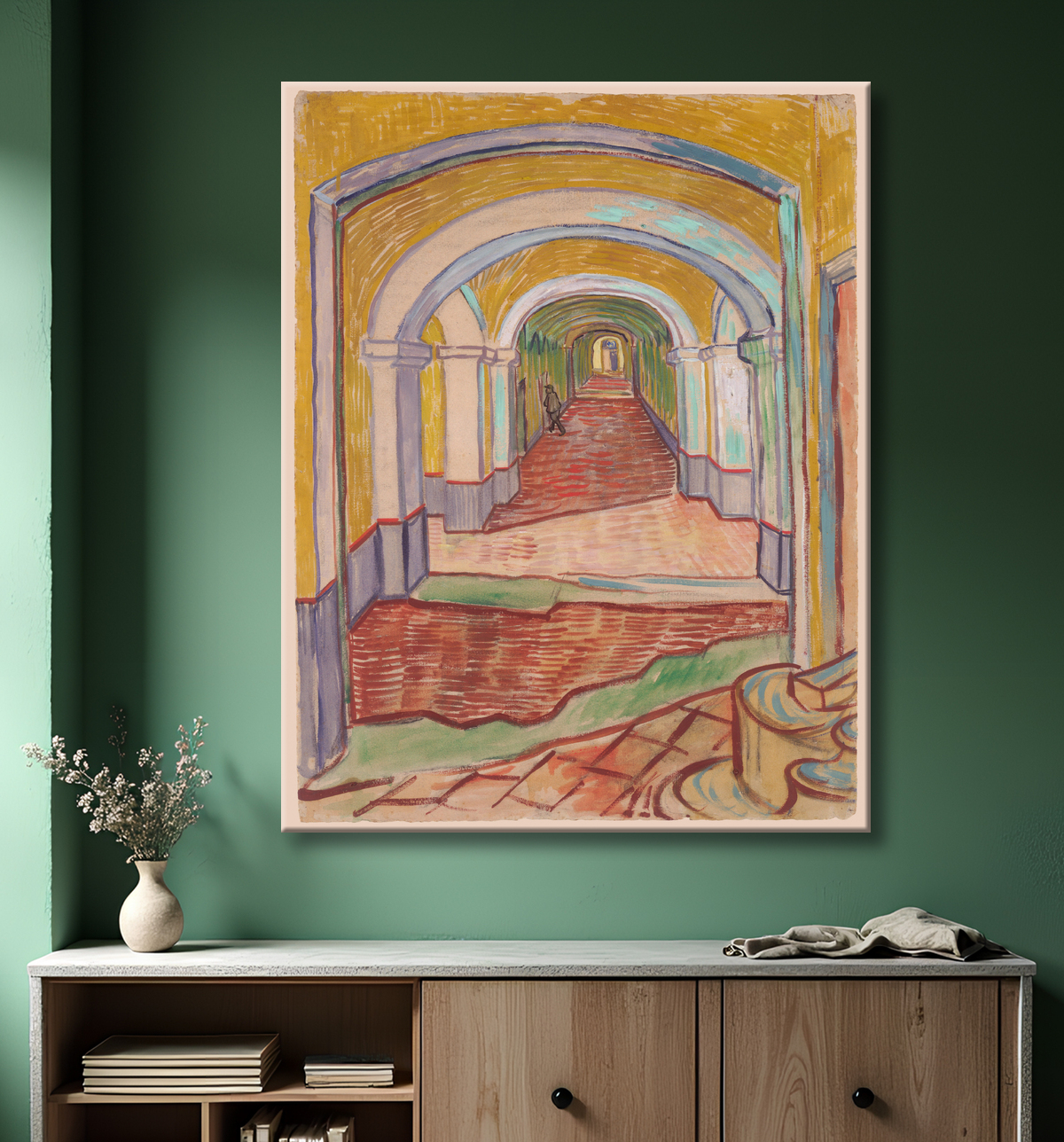 Reproduction Couloir dans l'asile de Vincent van Gogh avec decor