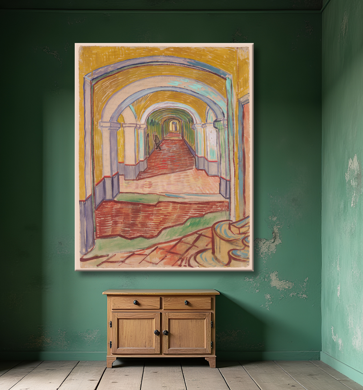 Reproduction Couloir dans l'asile de Vincent van Gogh avec decor