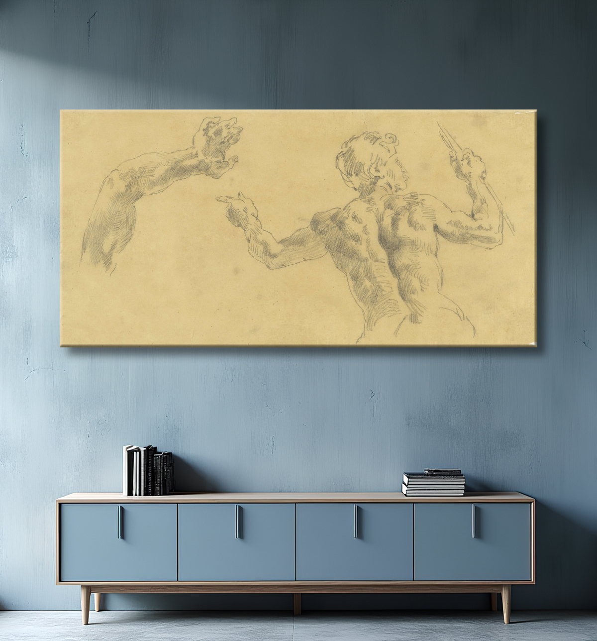 Reproduction Croquis d'un bras et d'un homme vus de dos de Eugène Delacroix avec decor