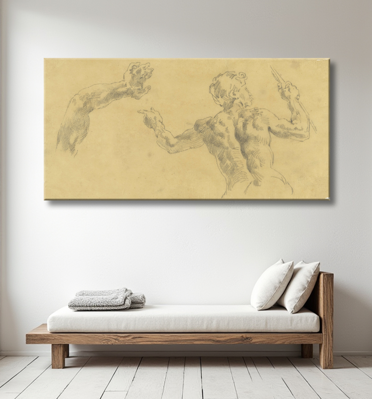Reproduction Croquis d'un bras et d'un homme vus de dos de Eugène Delacroix avec decor