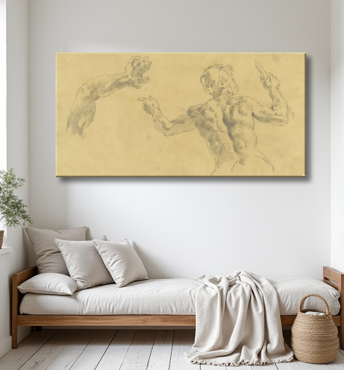 Reproduction Croquis d'un bras et d'un homme vus de dos de Eugène Delacroix avec decor