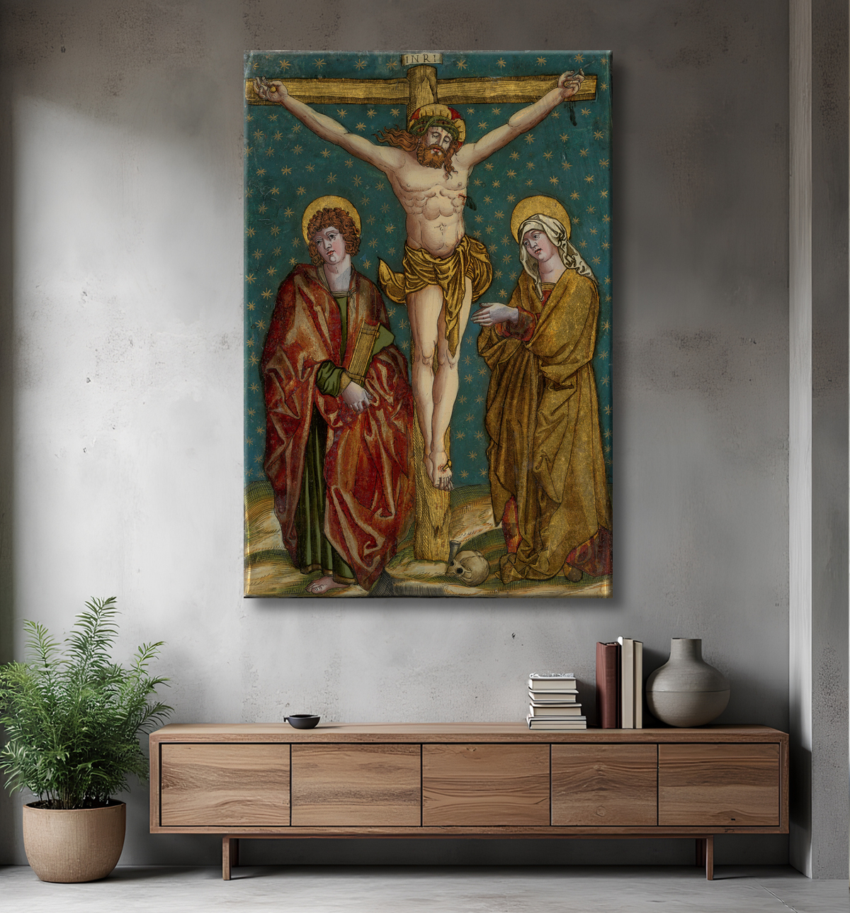 Reproduction Crucifixion du Christ, avec la Vierge et saint Jean de anonymous avec decor
