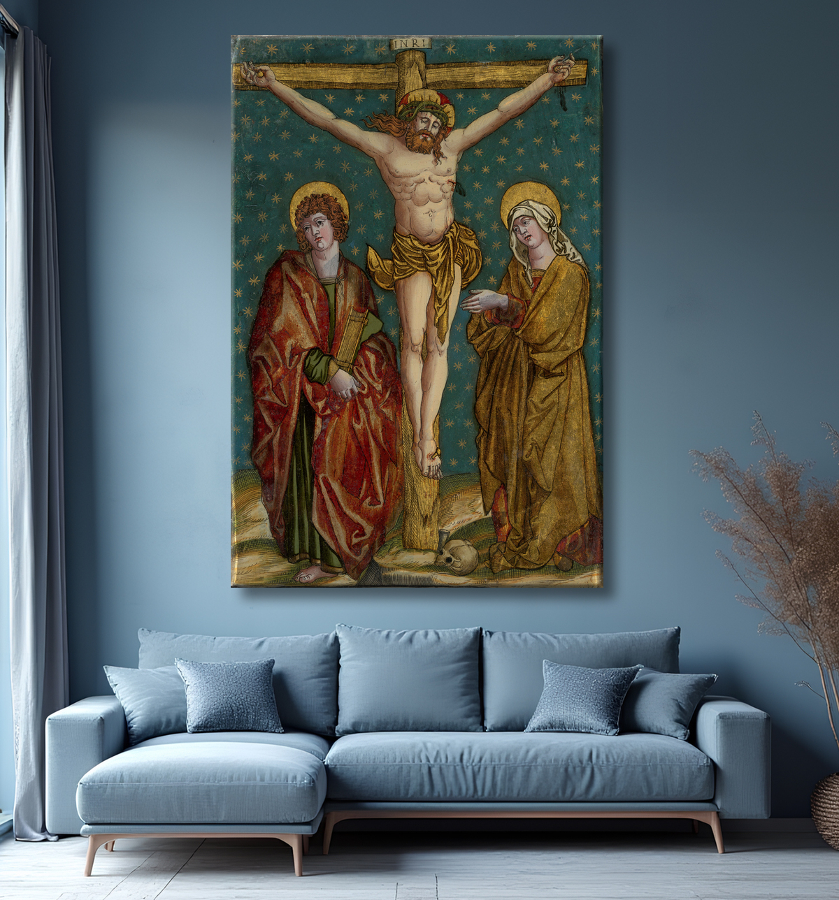 Reproduction Crucifixion du Christ, avec la Vierge et saint Jean de anonymous avec decor