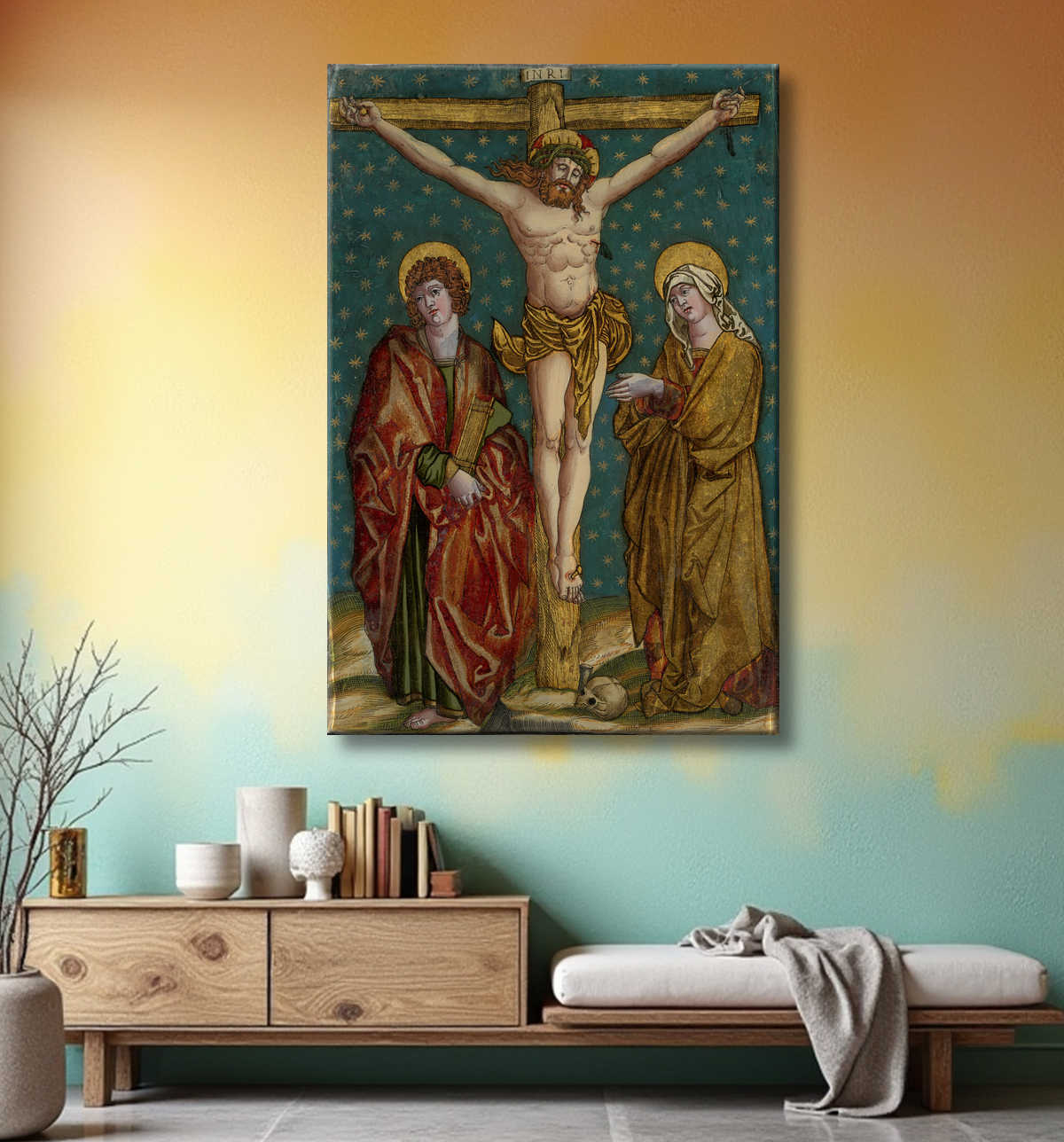 Reproduction Crucifixion du Christ, avec la Vierge et saint Jean de anonymous avec decor