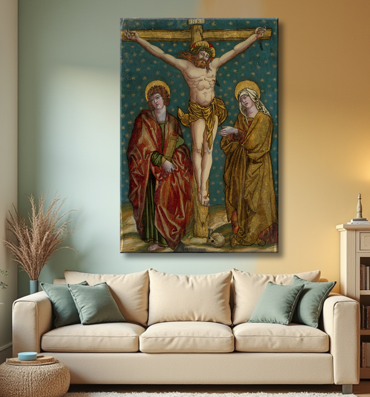 Reproduction Crucifixion du Christ, avec la Vierge et saint Jean de anonymous avec decor