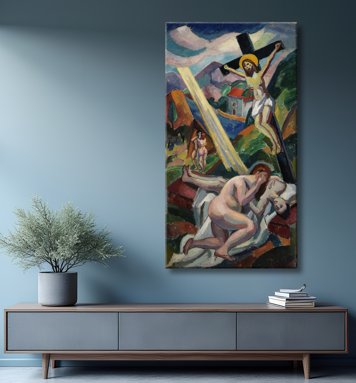 Reproduction (Crucifixion) de Carl Newman, born Philadelphia, PA 1858-died Abington, PA 1932 avec decor