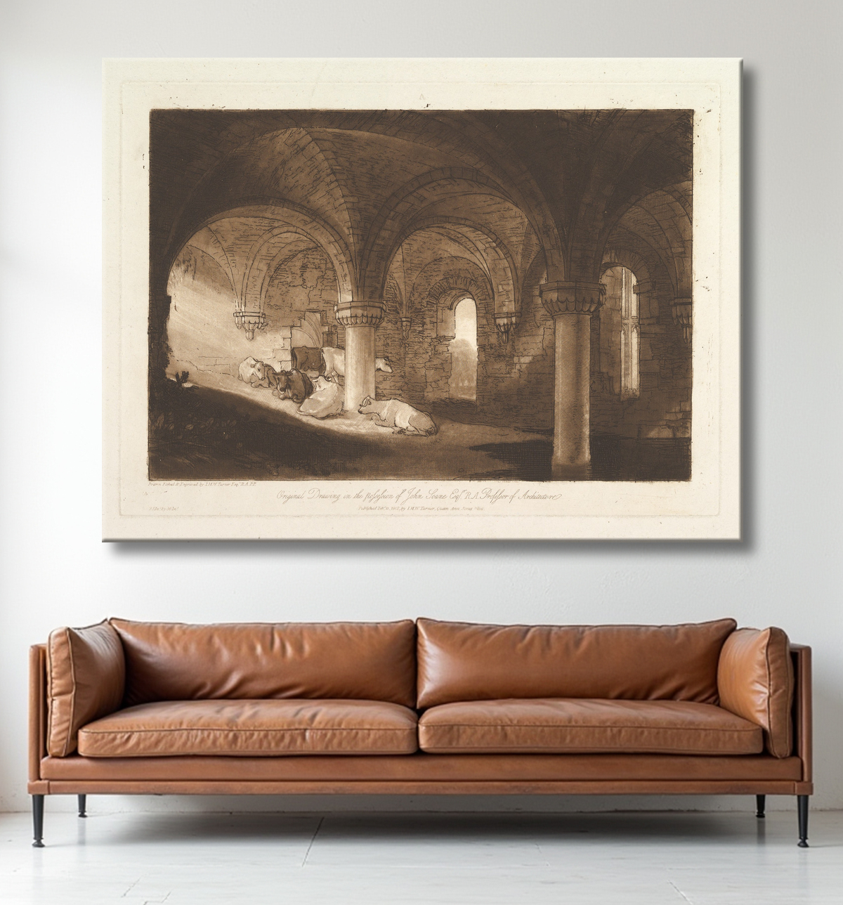 Reproduction Crypte de l'abbaye de Kirkstall (Liber Studiorum, partie VIII, planche 39) de Joseph Mallord William Turner avec decor
