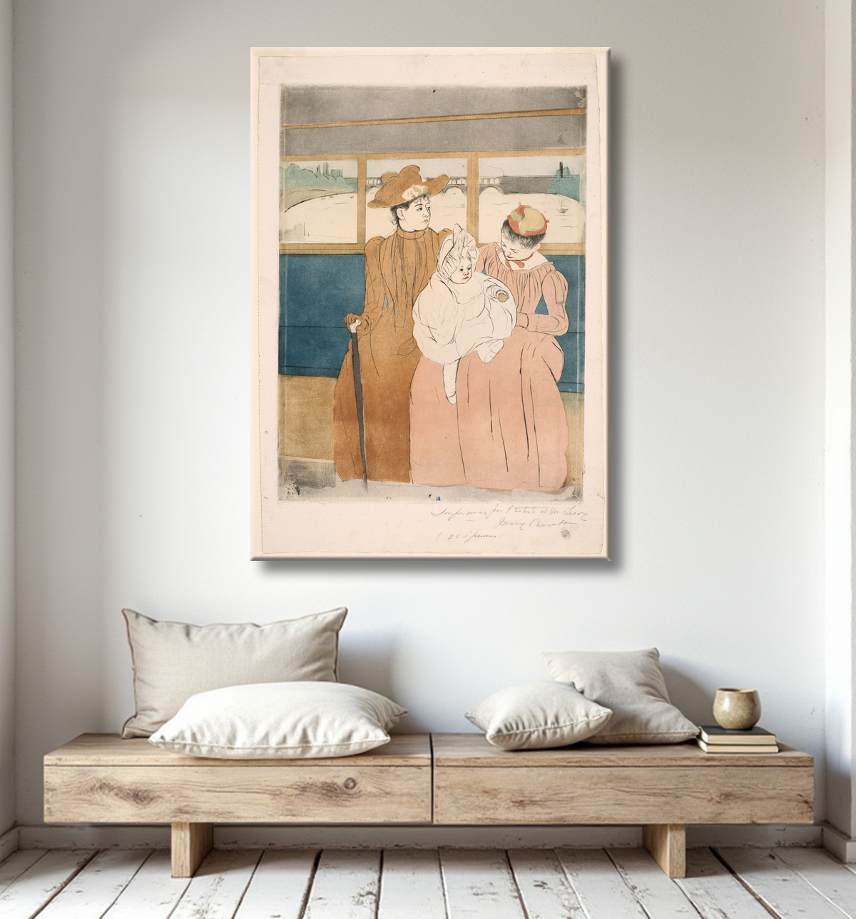 Reproduction Dans l'Omnibus de Mary Cassatt avec decor