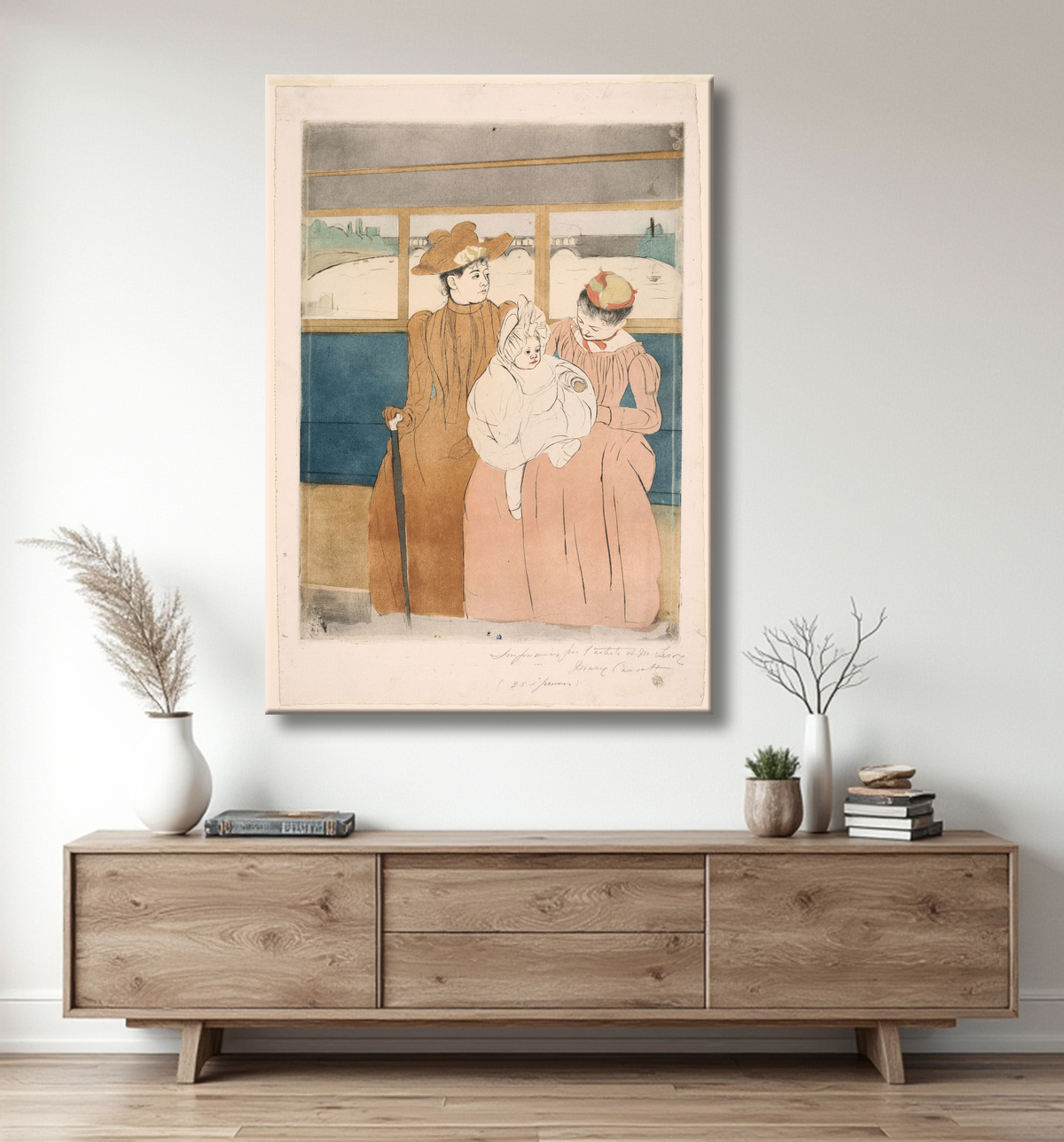 Reproduction Dans l'Omnibus de Mary Cassatt avec decor