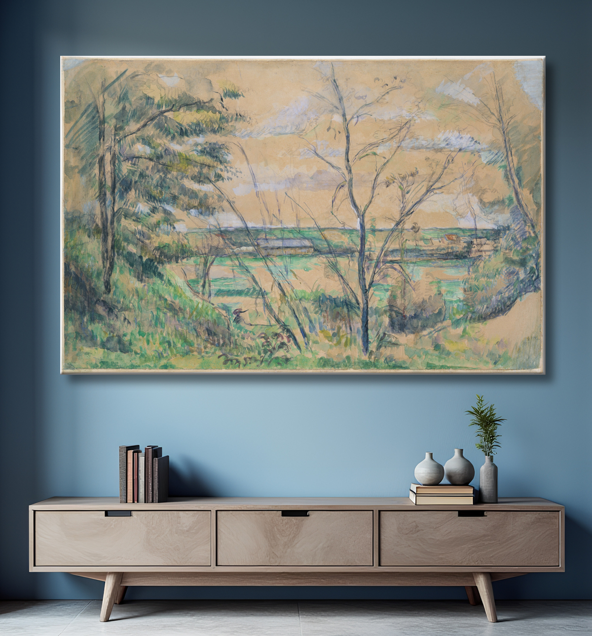 Reproduction Dans la vallée de l'Oise de Paul Cézanne avec decor