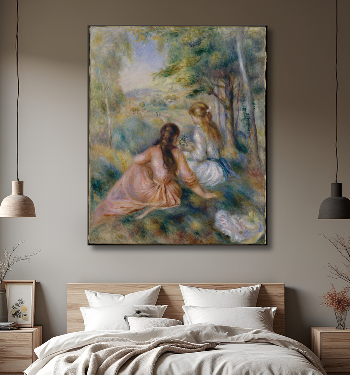 Reproduction Dans le pré de Auguste Renoir avec decor