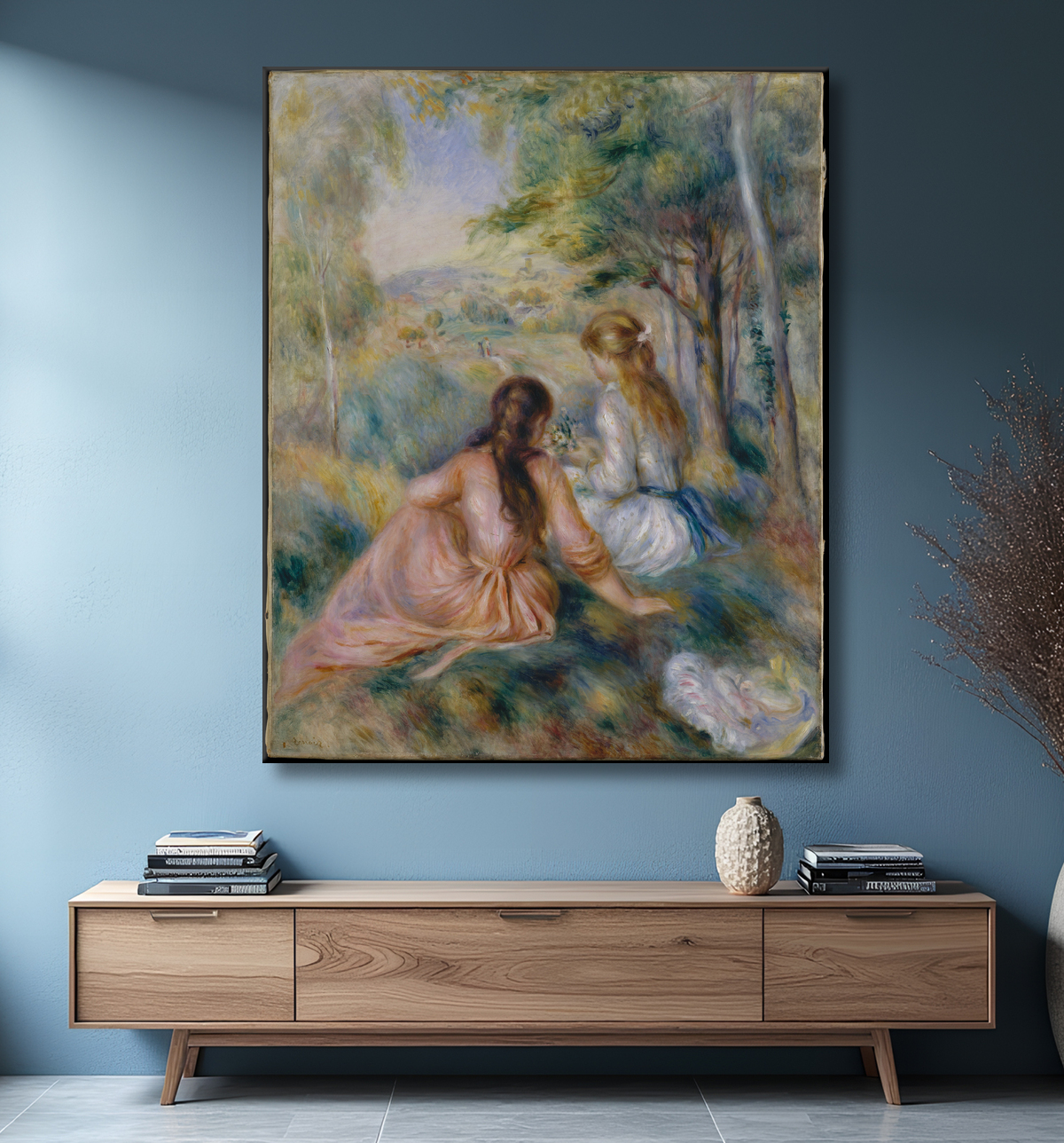 Reproduction Dans le pré de Auguste Renoir avec decor