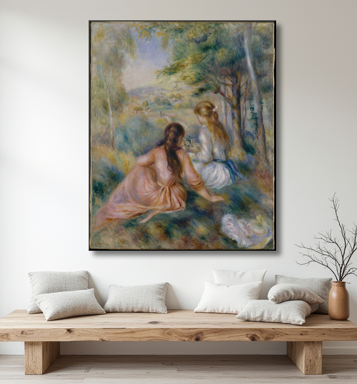 Reproduction Dans le pré de Auguste Renoir avec decor